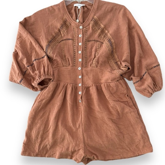 NWT Bohme Campbell Size XS Cotton Boho Romper in Russet Brown - Picture 2 of 11